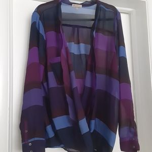 Striped sheer surplice blouse